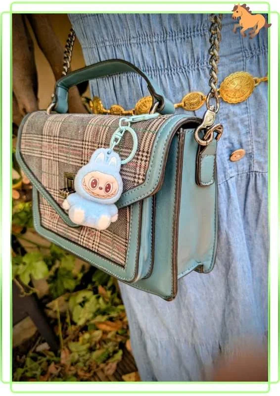 Schouder tas met tartan patroon en kunstleer in donkergroen – photo 3